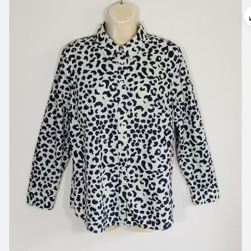 TALBOTS Leopard Animal Print Button Up Shirt Top 6724E1M